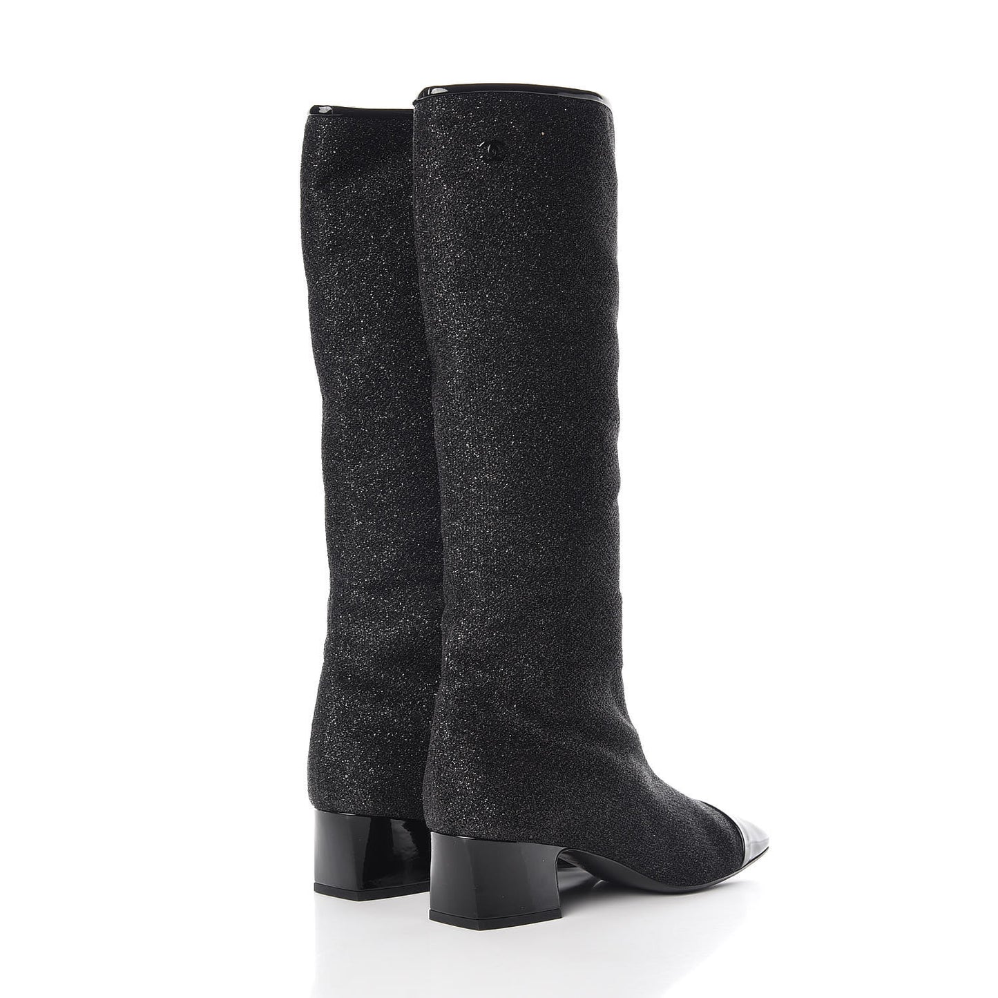 Glitter Patent Cap Toe High Boots 38.5 Black