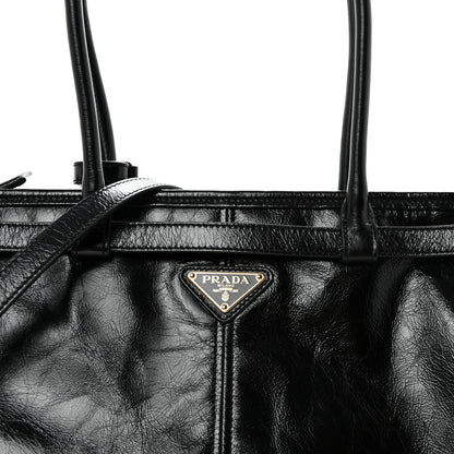 Prada Glossy Calfskin Triangle Large Bonnie Shoulder Bag Black 7 of 9