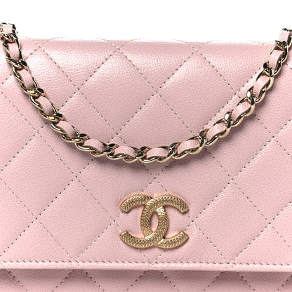 Chanel Caviar Quilted Studded CC Wallet on Chain WOC Light Pink 9 of 11