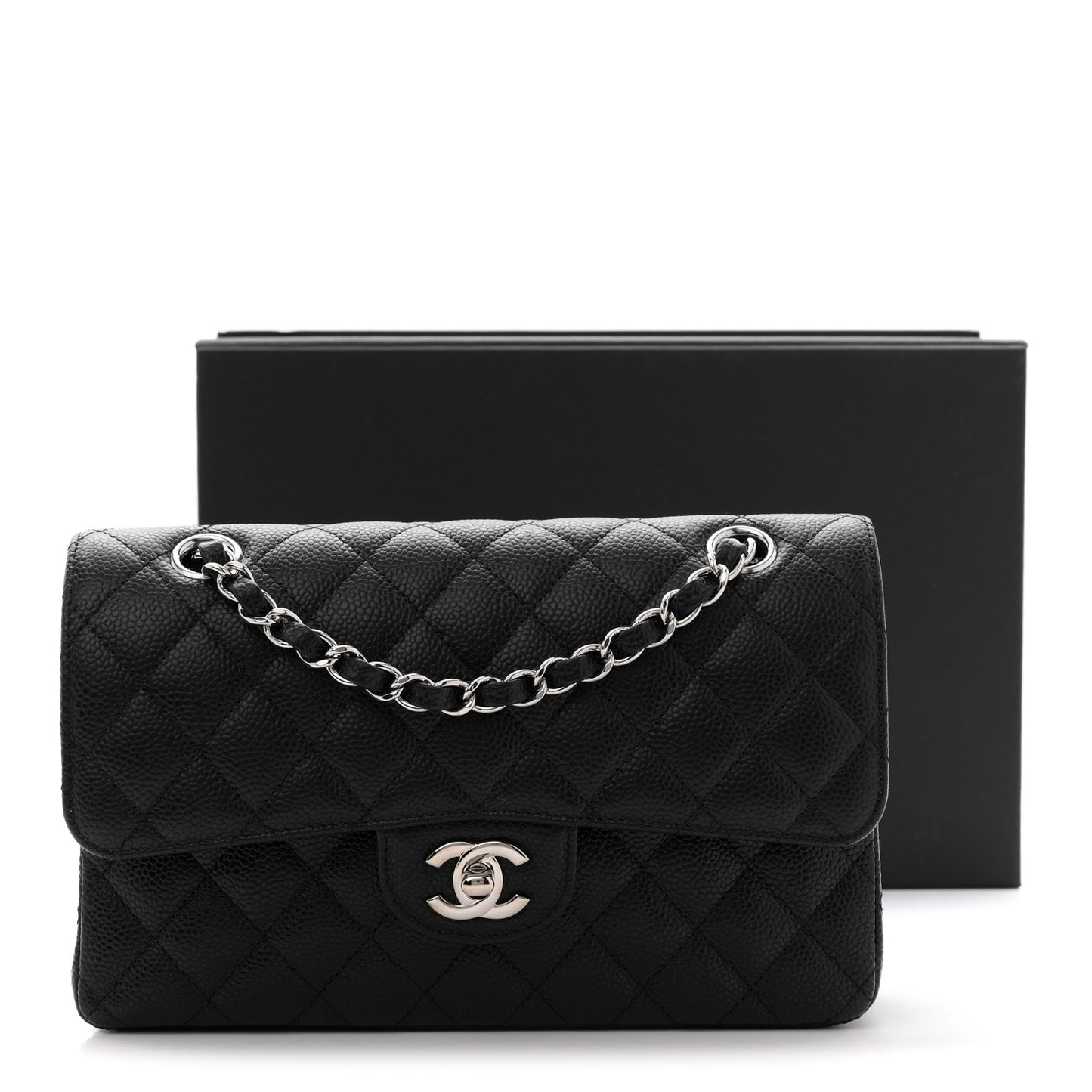 Caviar Quilted Small Double Flap Black