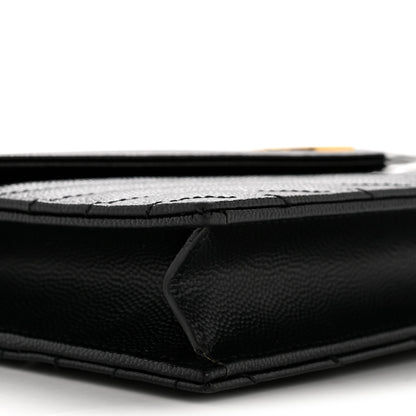 Saint Laurent Grain De Poudre Matelasse Chevron Monogram Envelope Chain Wallet Black 9 of 13
