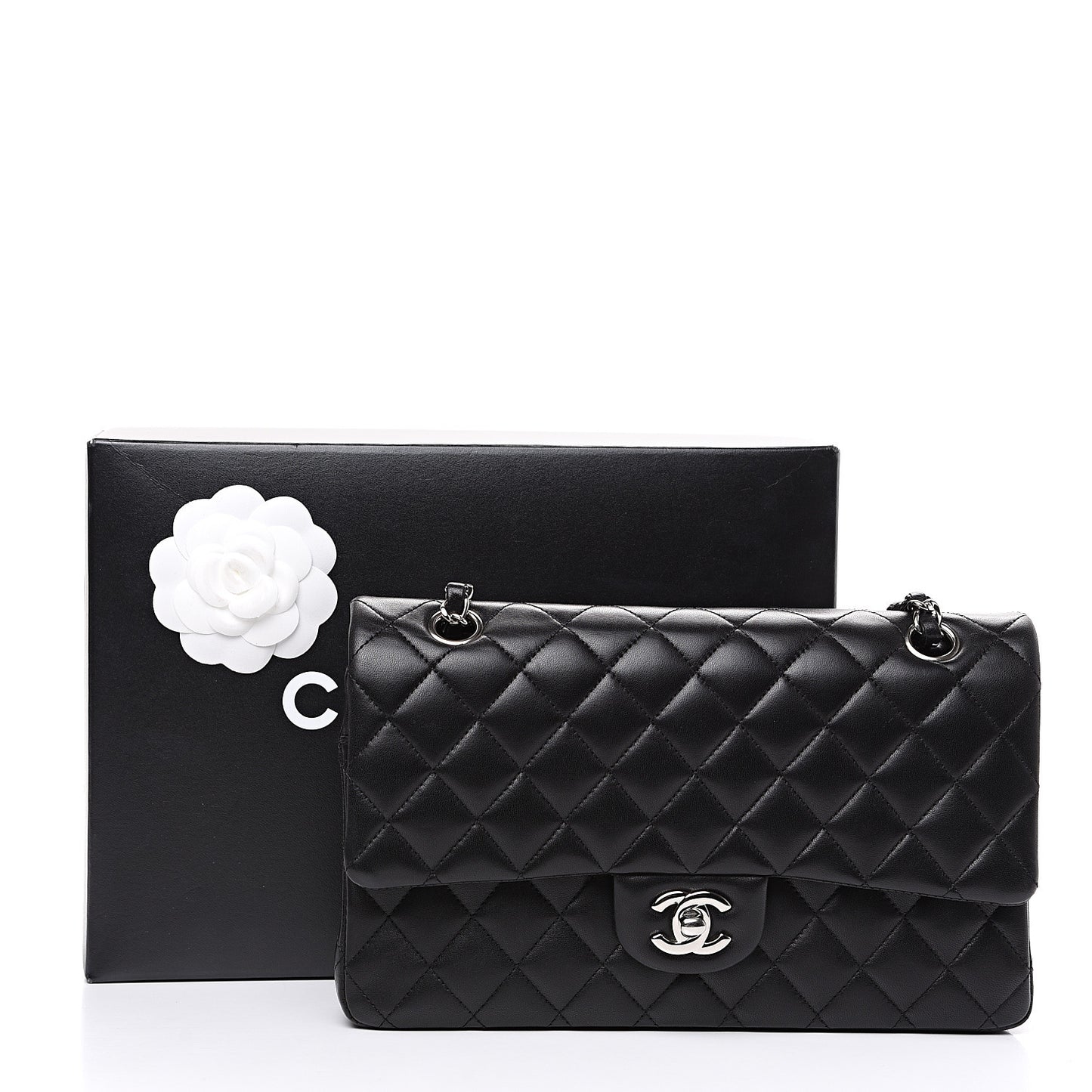 Lambskin Quilted Medium Double Flap Black