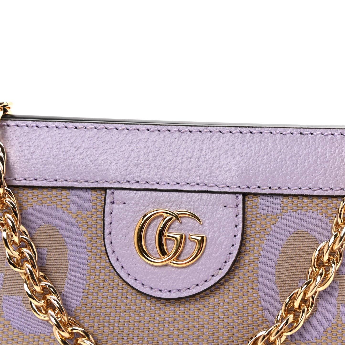 Monogram Jumbo GG Textured Dollar Calfskin Small Ophidia Chain Shoulder Bag Beige Lapis
