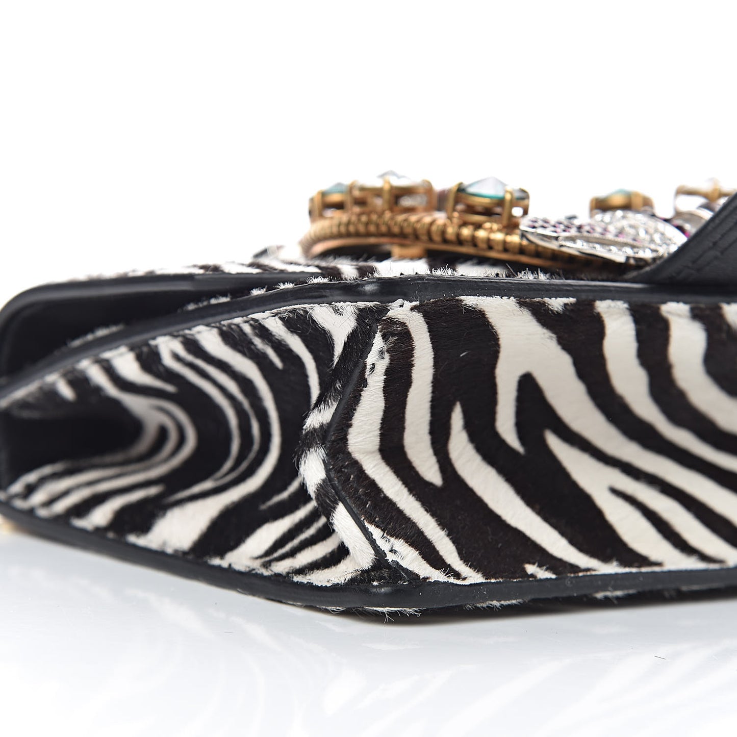 Cavallino Pony Hair Crystal Embellished Shoulder Bag White Black