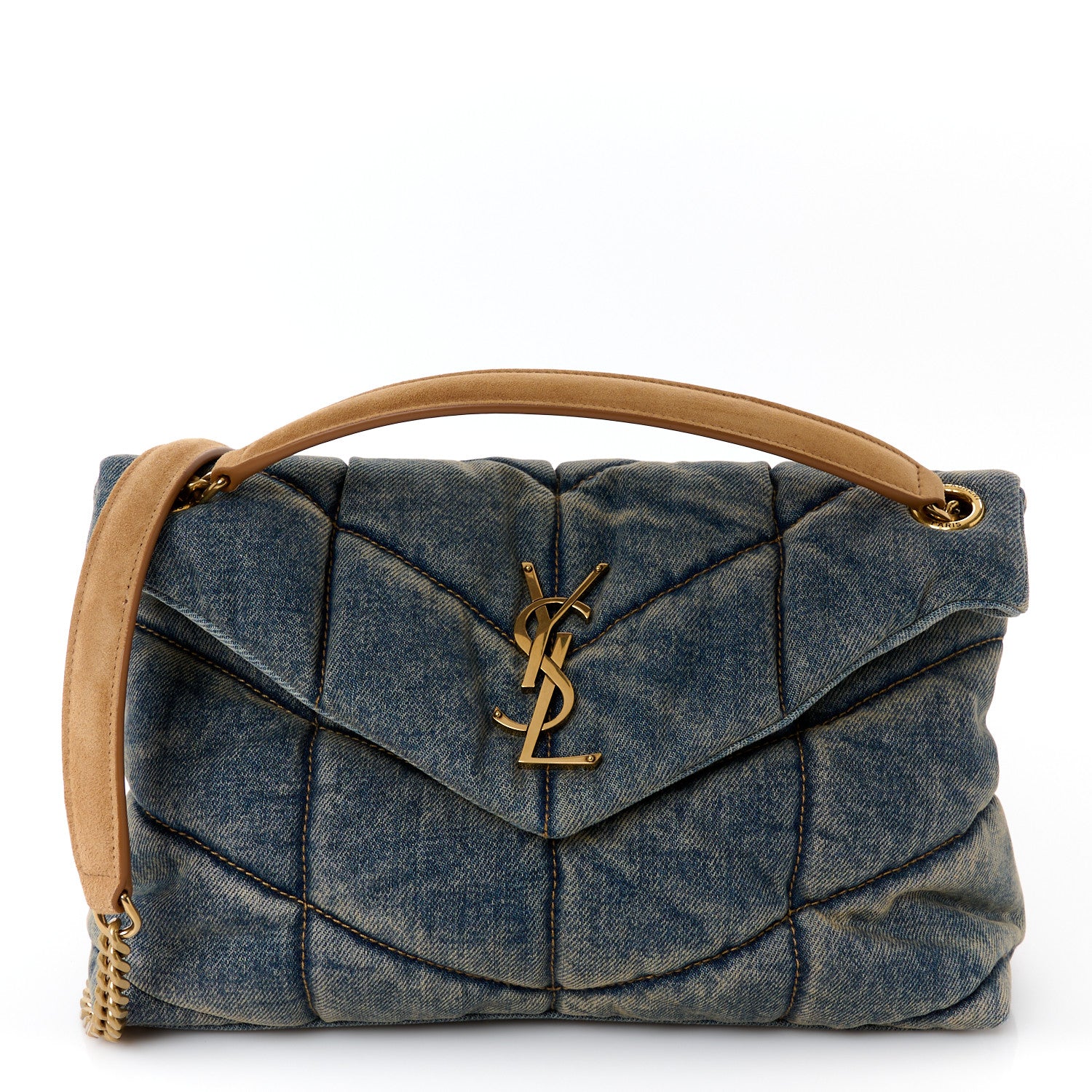Saint Laurent Denim Quilted Small Loulou Puffer Monogram Chain Satchel Blue Cinnamon 1 of 10