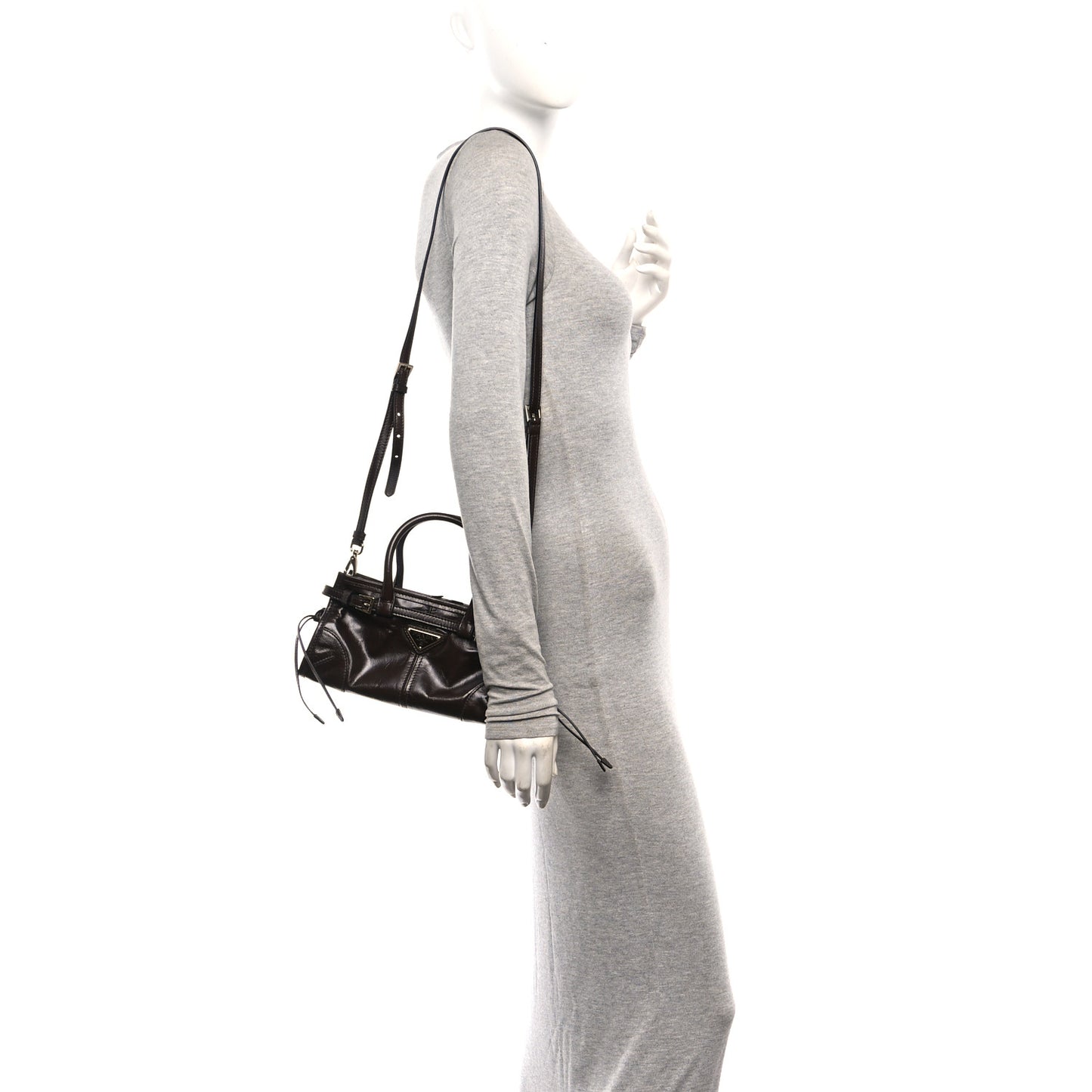 Glossy Calfskin Triangle Mini Bonnie Shoulder Bag Moro