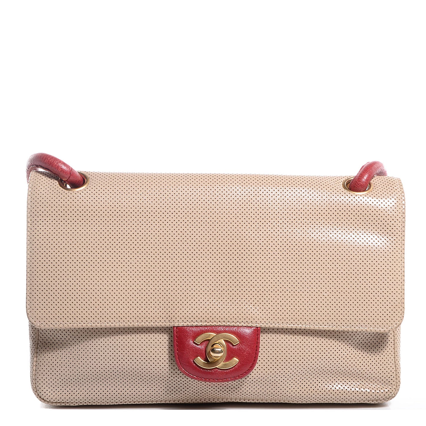 Lambskin Perforated Medium Single Flap Bag Red Beige