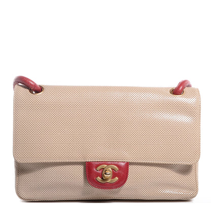 Chanel Lambskin Perforated Medium Single Flap Bag Red Beige 1 of 8