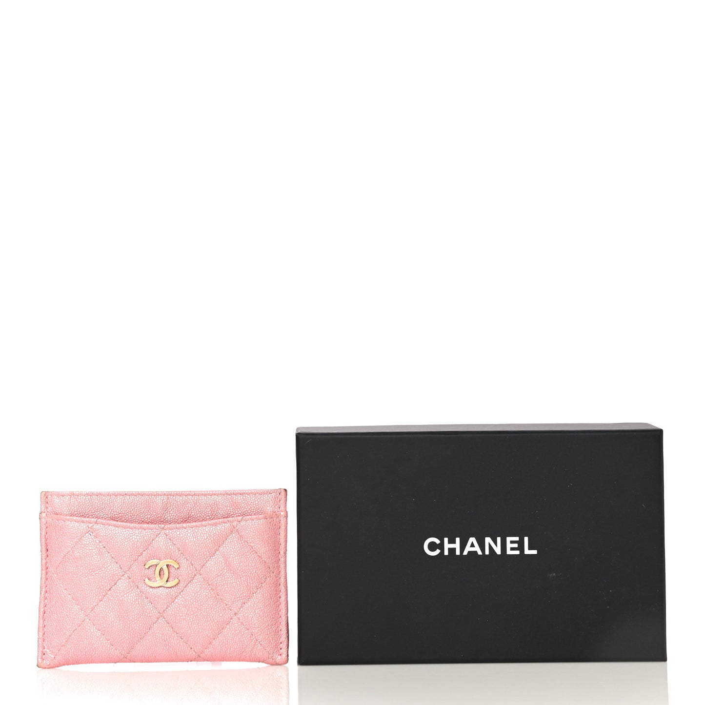 Iridescent Caviar Quilted Card Holder Pink