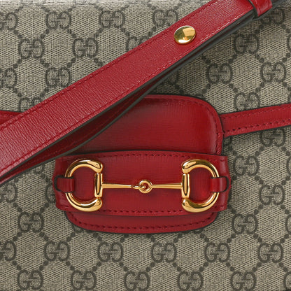 Gucci GG Supreme Monogram Azalea Calfskin Horsebit 1955 Shoulder Bag Beige Ebony New Cherry Red 8 of 10