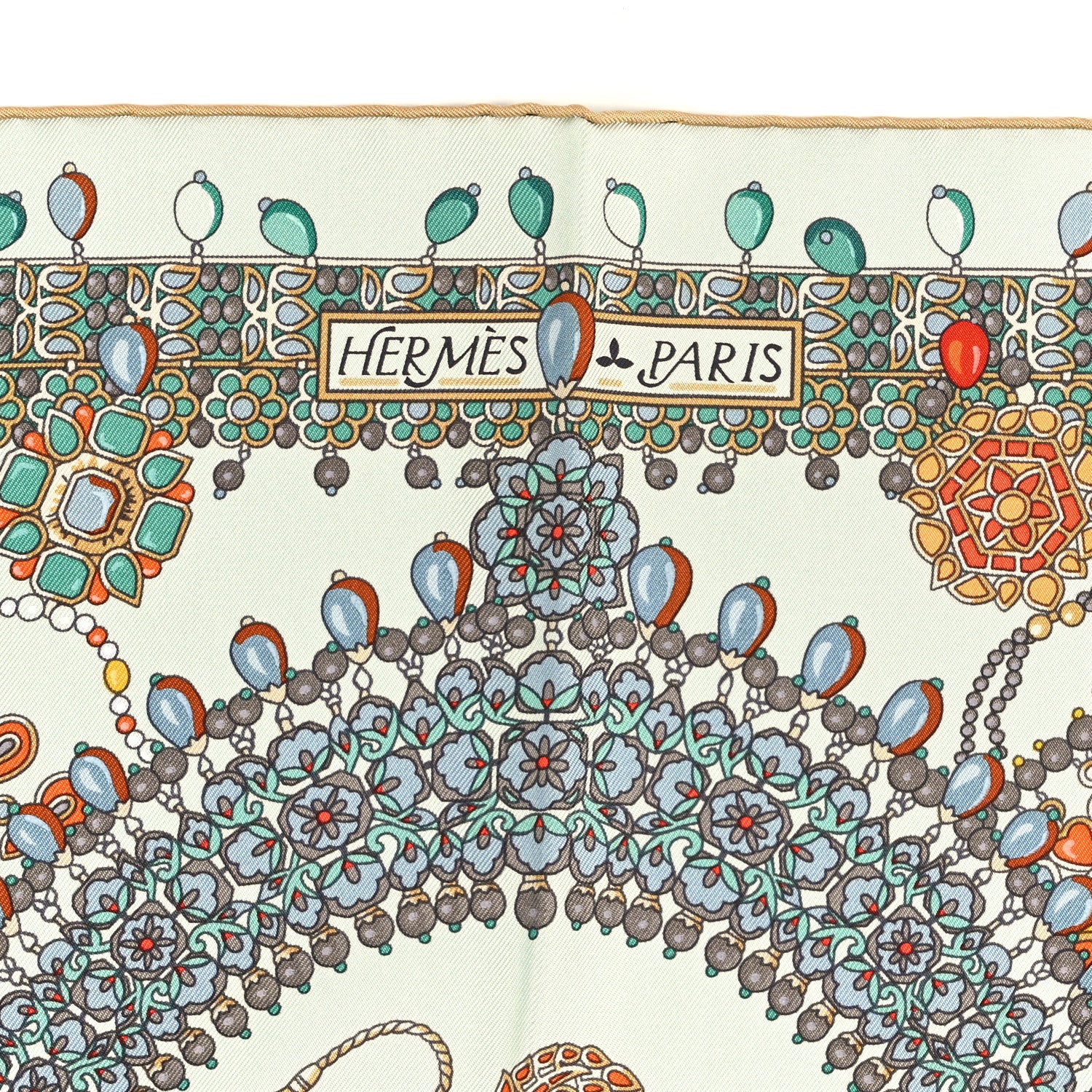 Hermes Silk Parures Des Maharajas Scarf 90 Blanc Corail Vert 2 of 4