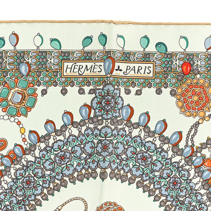Hermes Silk Parures Des Maharajas Scarf 90 Blanc Corail Vert 2 of 4