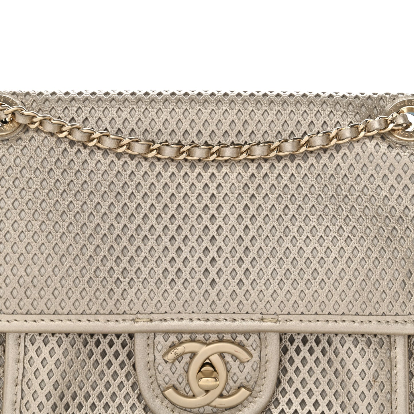 Metallic Perforated Calfskin Small Up In The Air Flap Light Gold