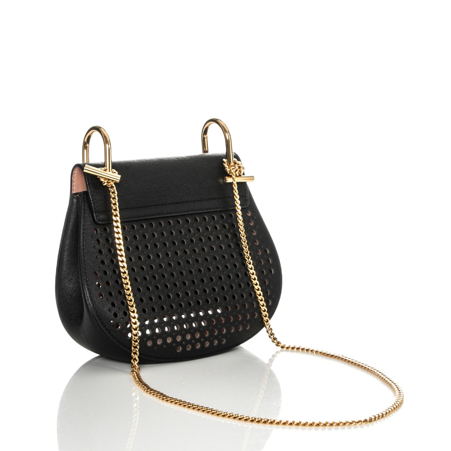 Calfskin Perforated Mini Drew Shoulder Bag Black
