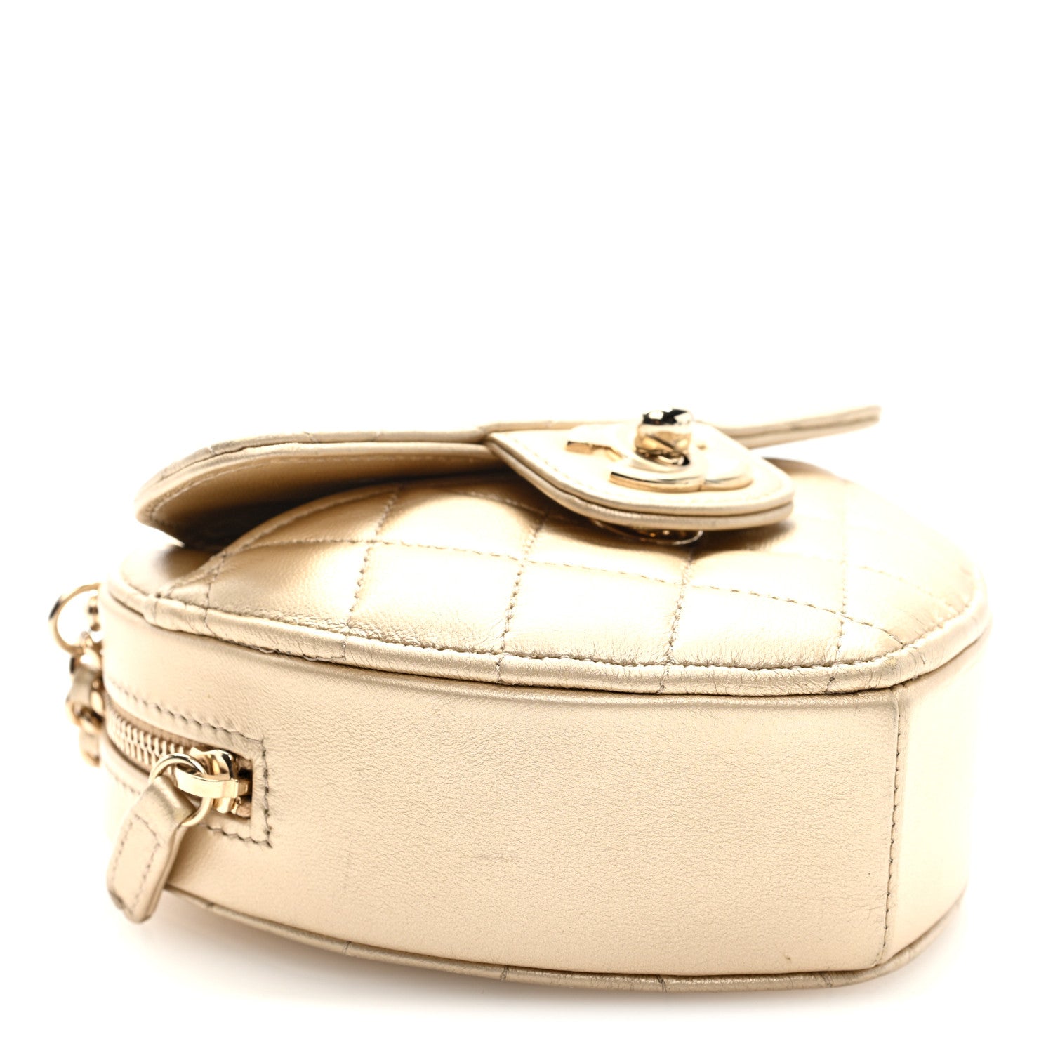 Chanel Metallic Lambskin Quilted CC In Love Heart Clutch With Chain Gold 4 of 9