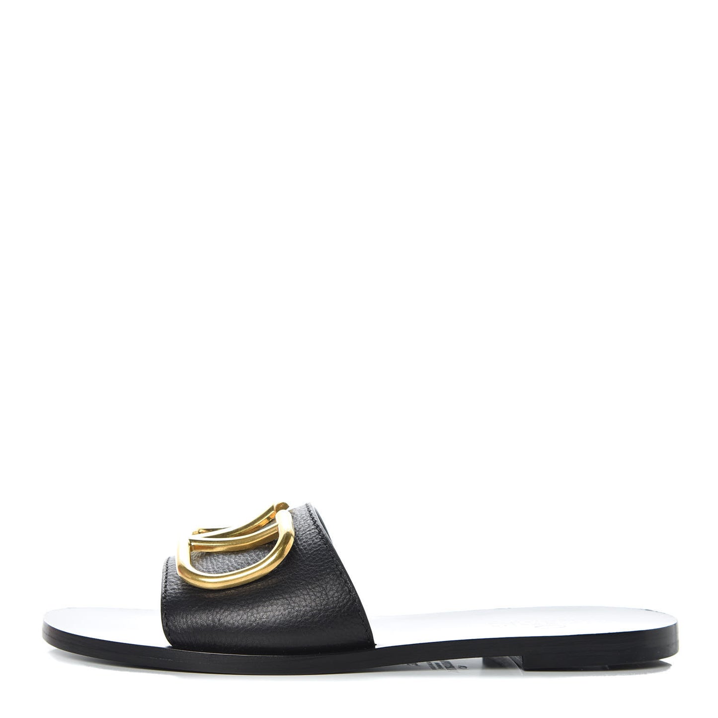 Grainy Cowhide Vlogo Flat Slide Sandals 36 Black