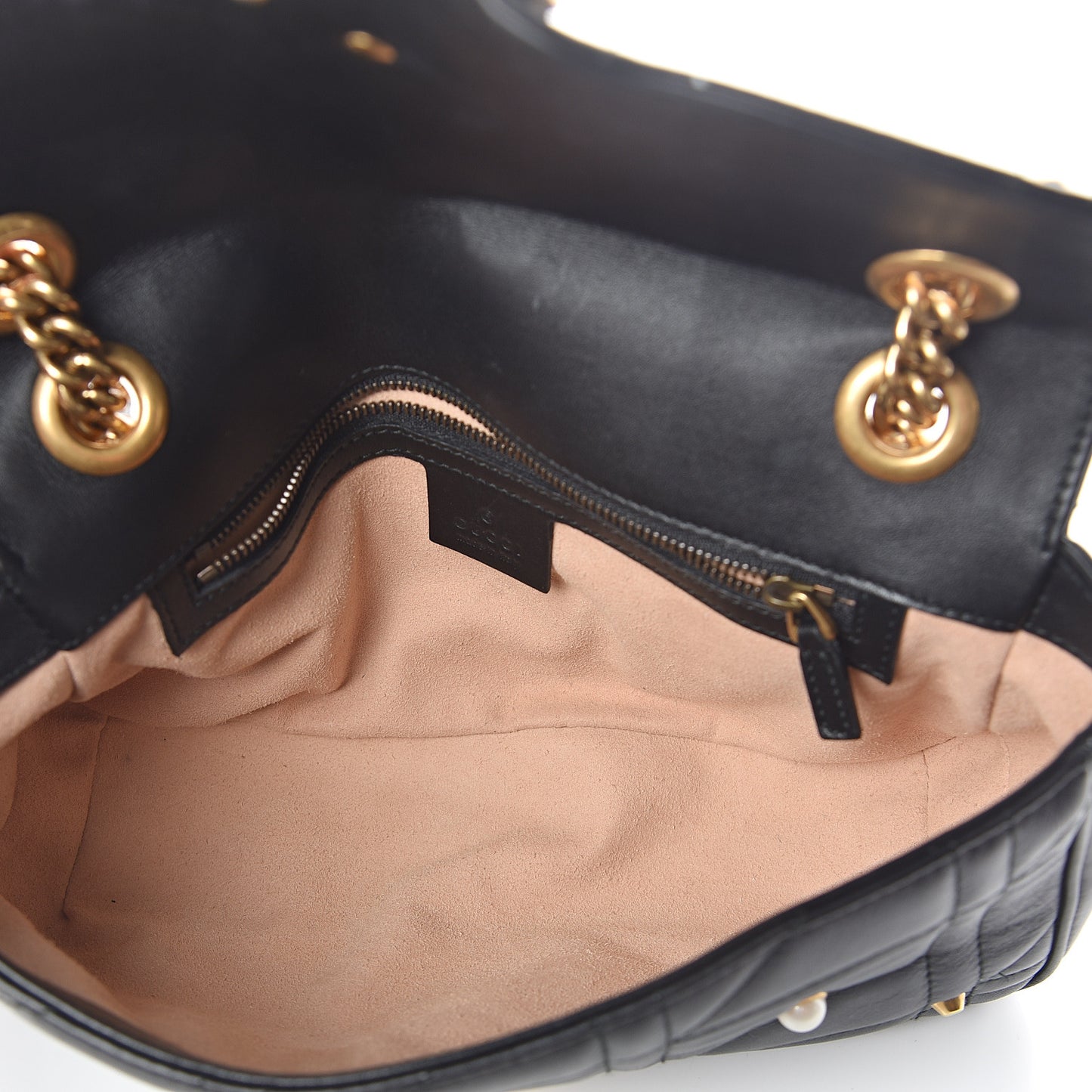 Calfskin Matelasse Studded Small Pearly GG Marmont Shoulder Bag Black