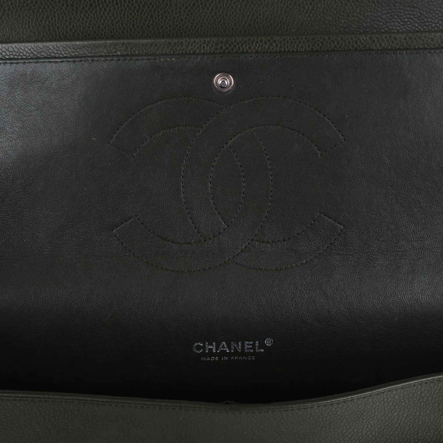 Caviar Quilted Maxi Double Flap Dark Green