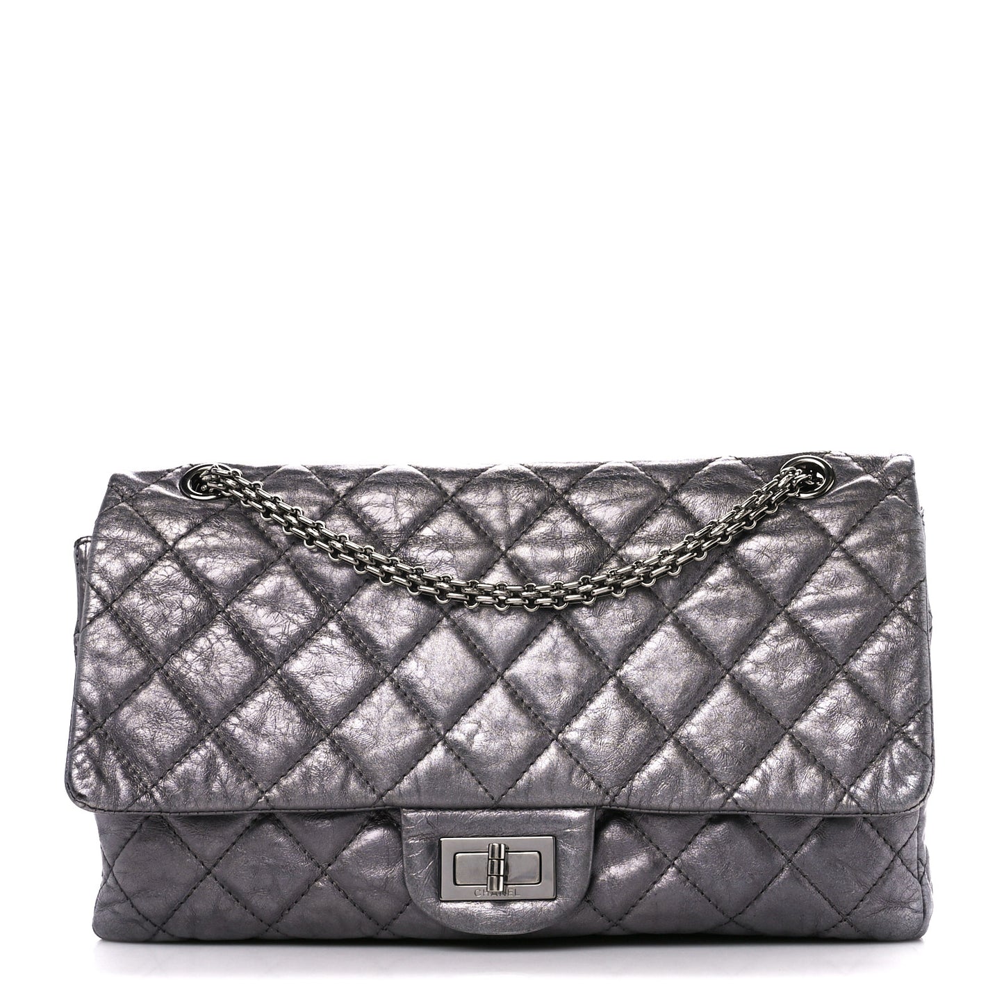 Metallic Aged Calfskin Quilted 2.55 Reissue 227 Flap Dark Silver