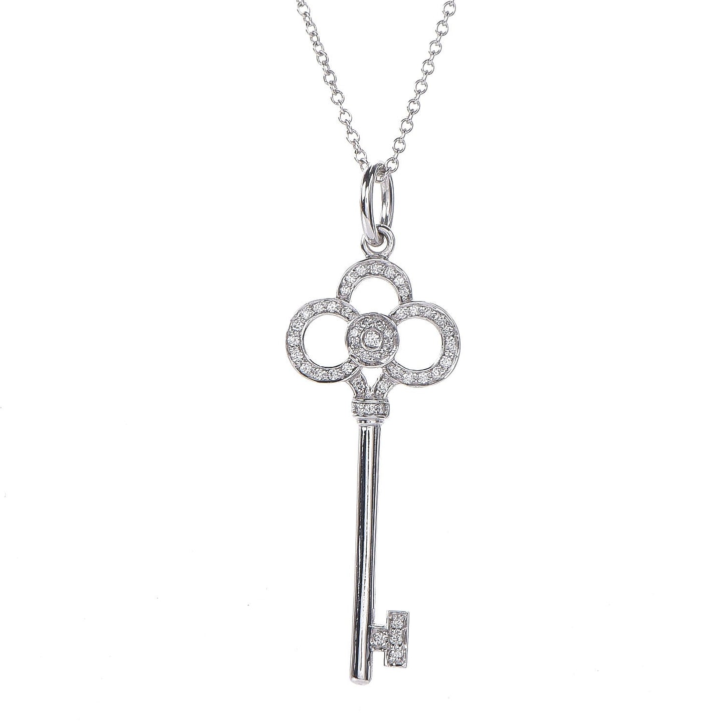 18K White Gold Diamond Crown Key Pendant Necklace