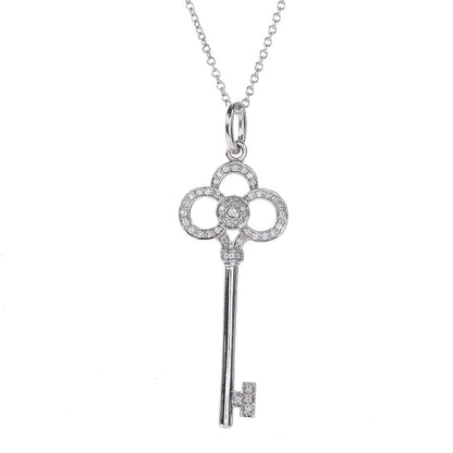 Tiffany 18K White Gold Diamond Crown Key Pendant Necklace 4 of 9