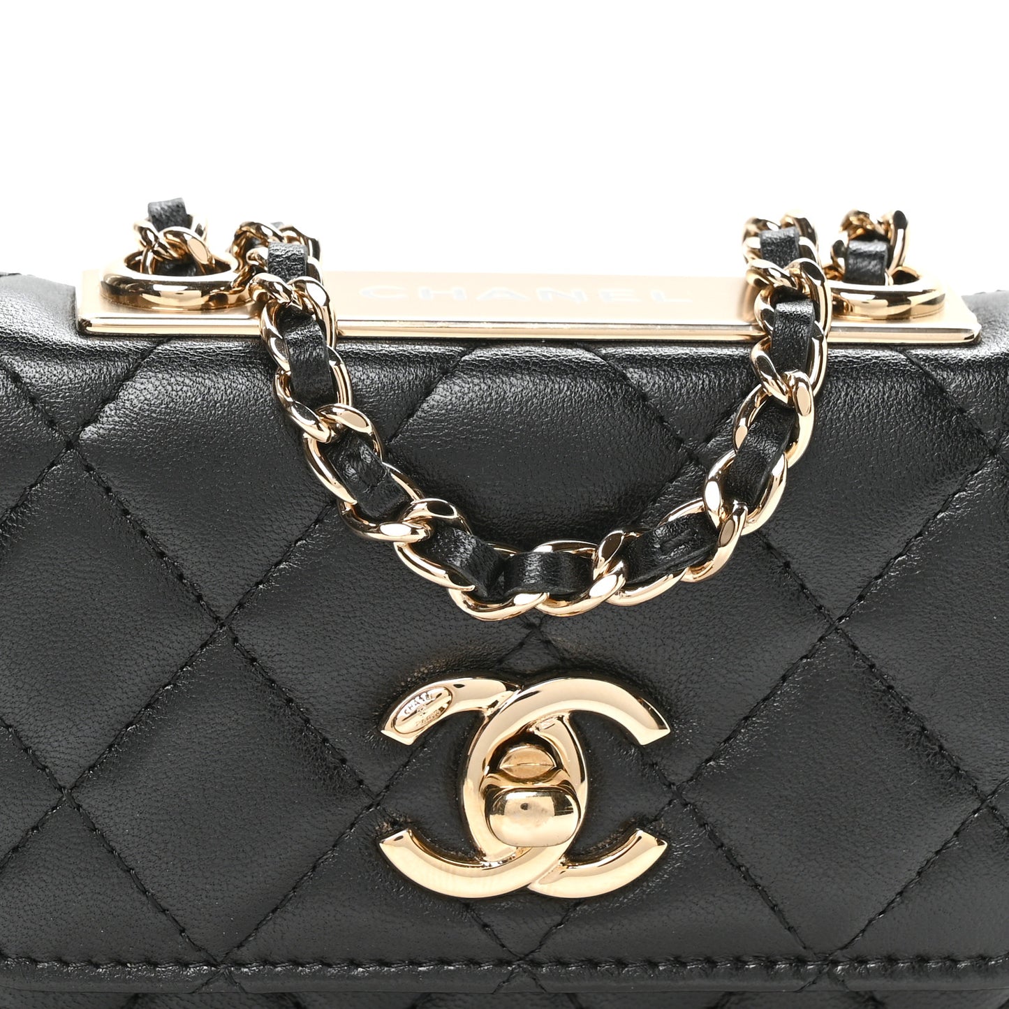Lambskin Quilted Trendy CC Card Holder On Chain Black