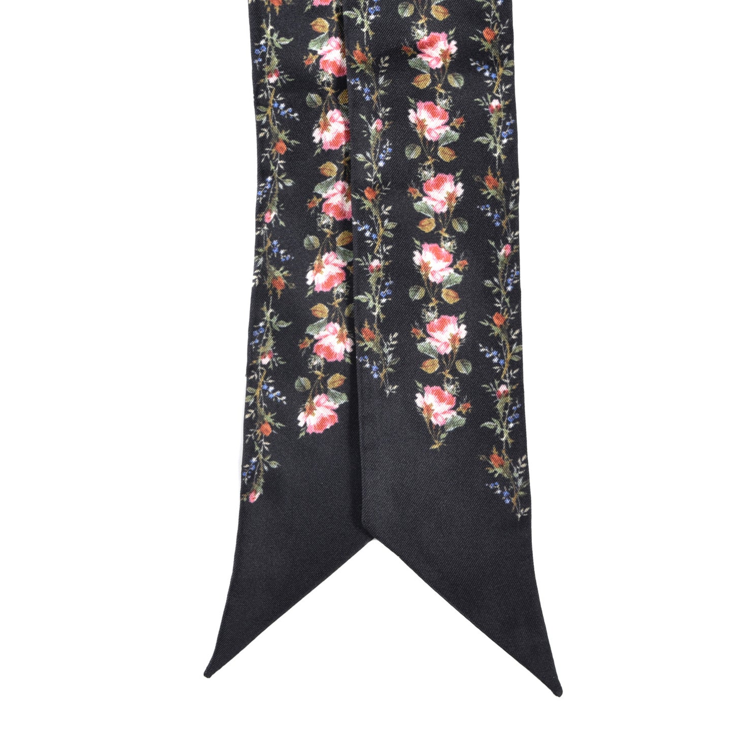 Silk Floral Print Neck Bow Scarf Black