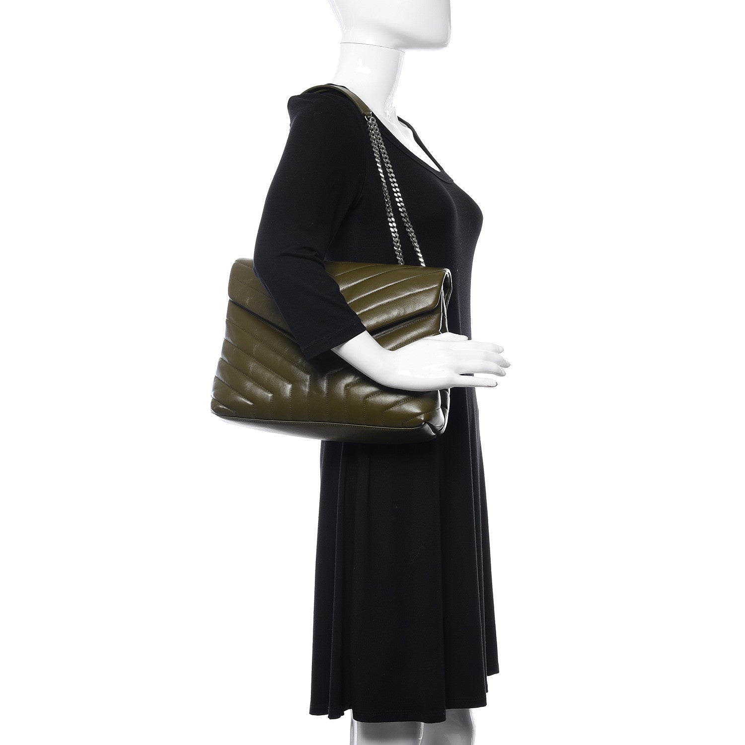 Saint Laurent Calfskin Y Quilted Monogram Medium Loulou Chain Satchel Military Olive 2 of 9