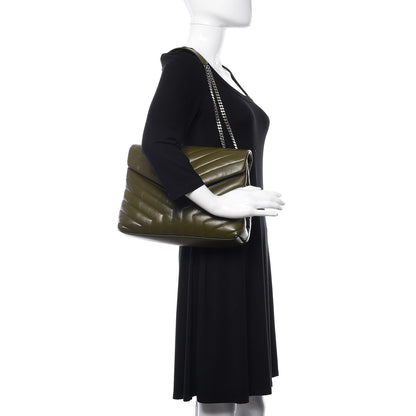 Saint Laurent Calfskin Y Quilted Monogram Medium Loulou Chain Satchel Military Olive 2 of 9