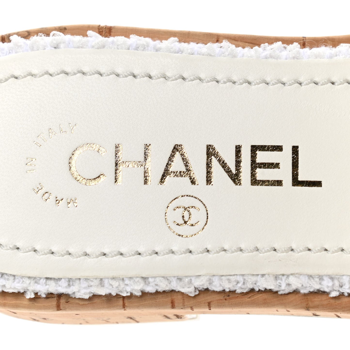 Tweed Cork CC Chain Mule Sandal 35.5 White