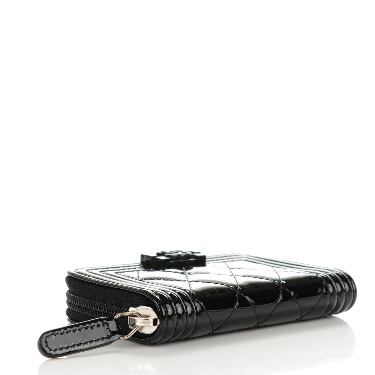 Patent Quilted Boy Zip Around Coin Purse Wallet Black