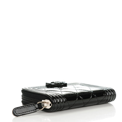 Chanel Patent Quilted Boy Zip Around Coin Purse Wallet Black 4 of 7