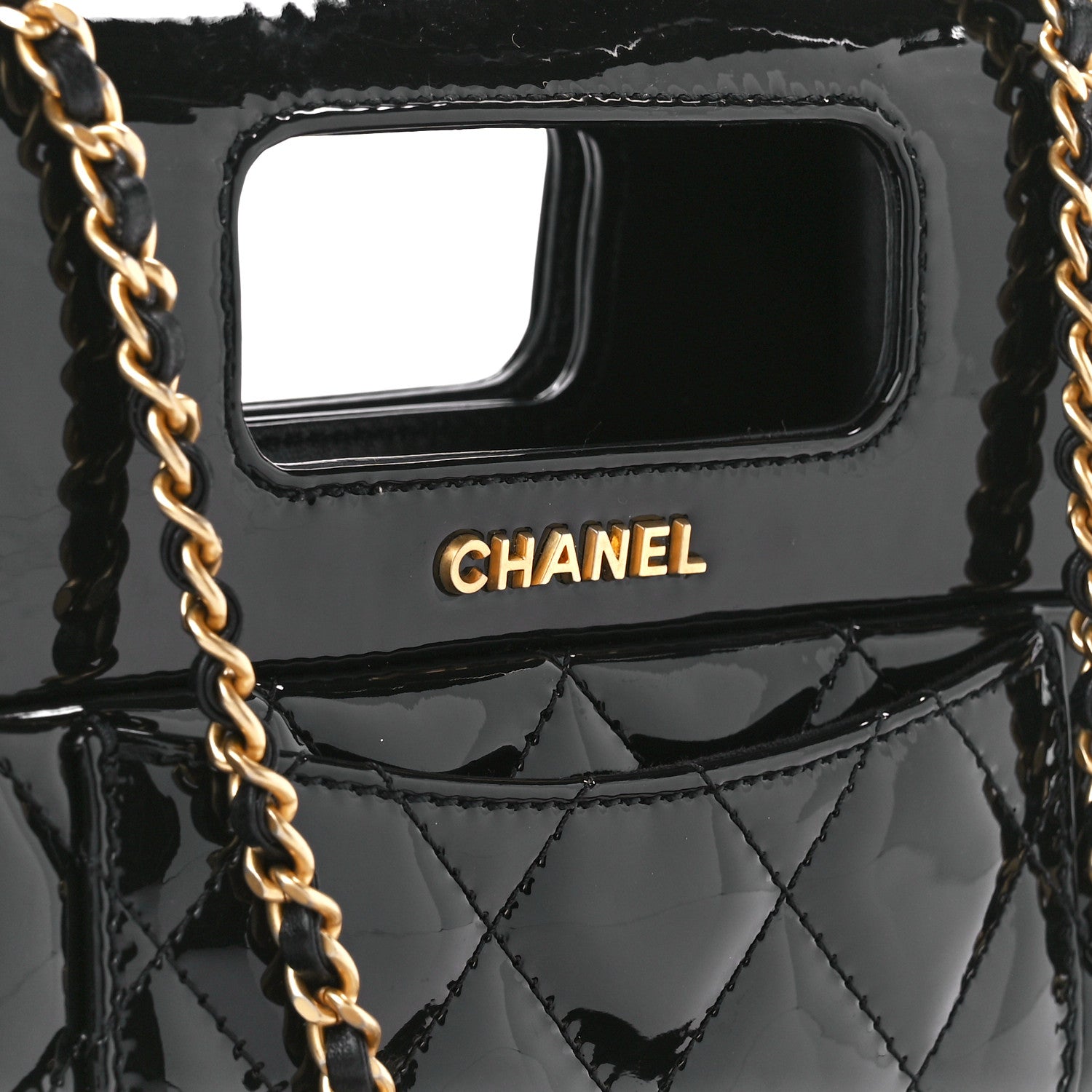 Chanel Patent Quilted Mini Graphic Catch Flap Black 9 of 13