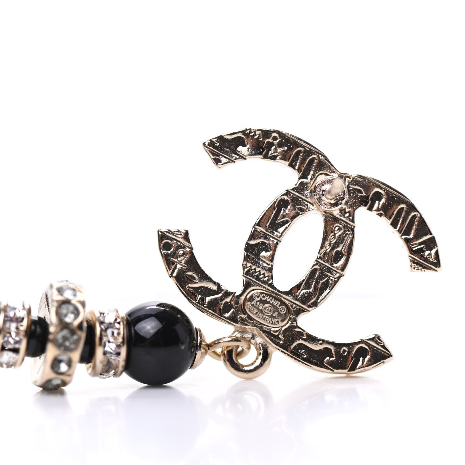 Chanel Crystal Bead Scarab CC Drop Earrings Gold Black 4 of 5