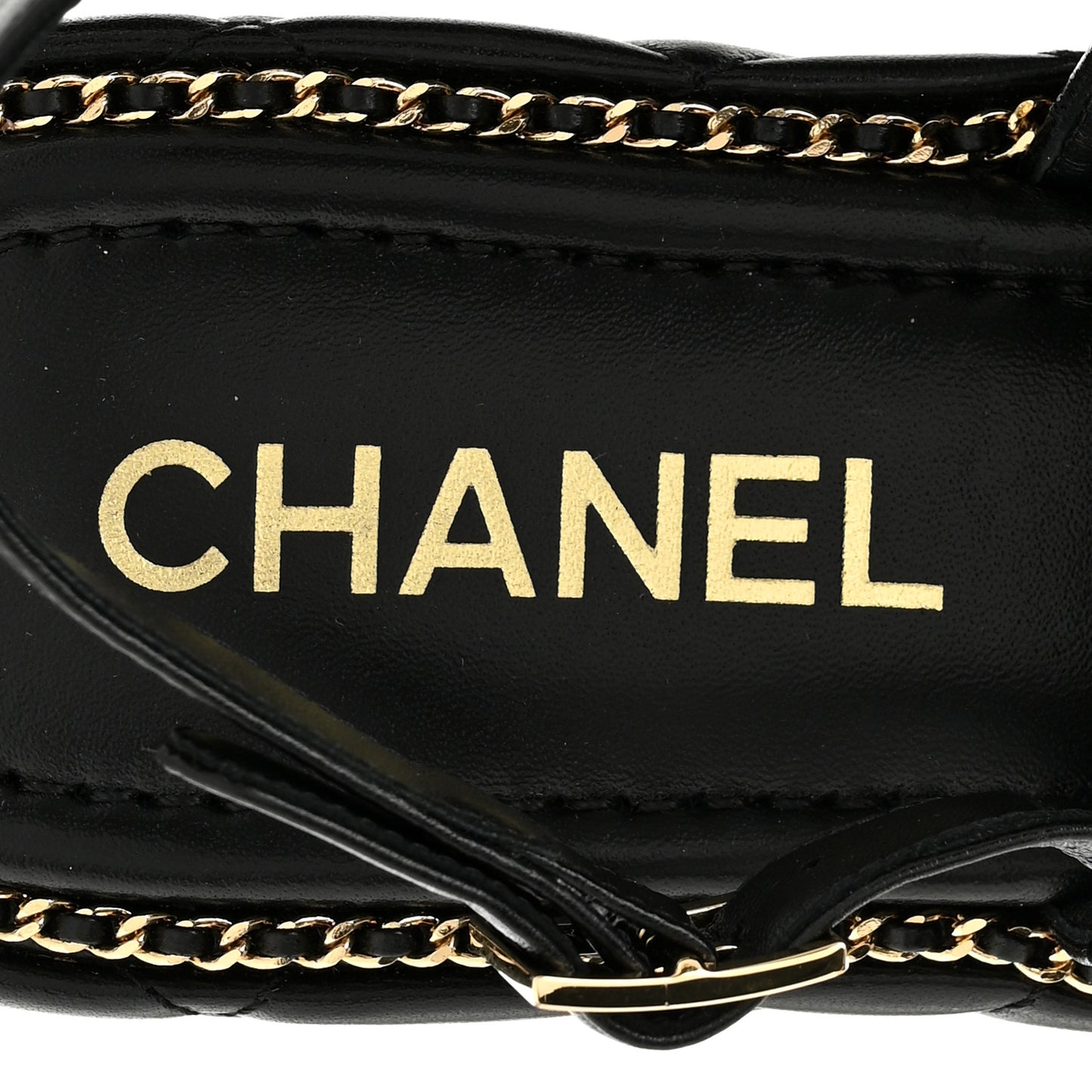 Shiny Lambskin Quilted Chain Around CC Platform Sandals 40 Black