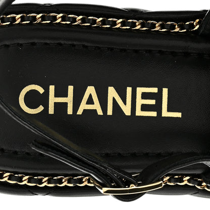 Chanel Shiny Lambskin Quilted Chain Around CC Platform Sandals 40 Black 7 of 9