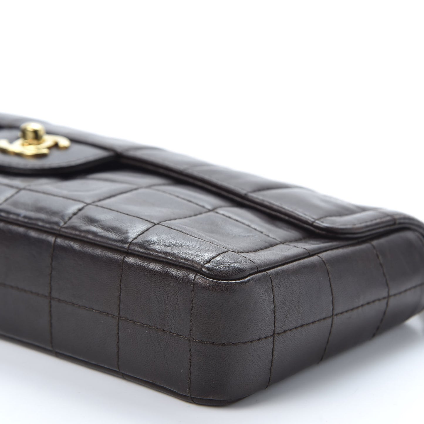Lambskin East West Chocolate Bar Flap Dark Brown