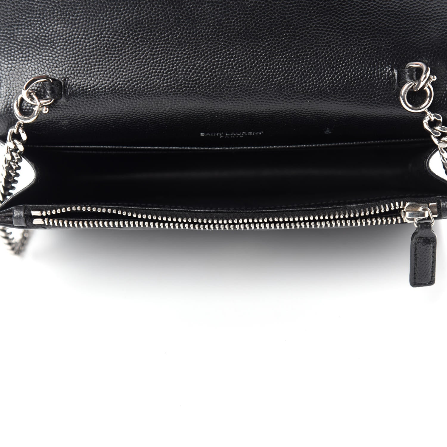 Saint Laurent Grain De Poudre Matelasse Chevron Monogram Envelope Chain Wallet Black 5 of 11