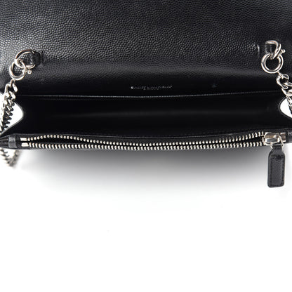 Saint Laurent Grain De Poudre Matelasse Chevron Monogram Envelope Chain Wallet Black 5 of 11