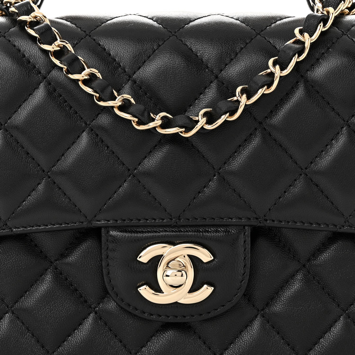 Chanel Lambskin Quilted Crystal Top Handle Small Rectangular Flap Black 8 of 11