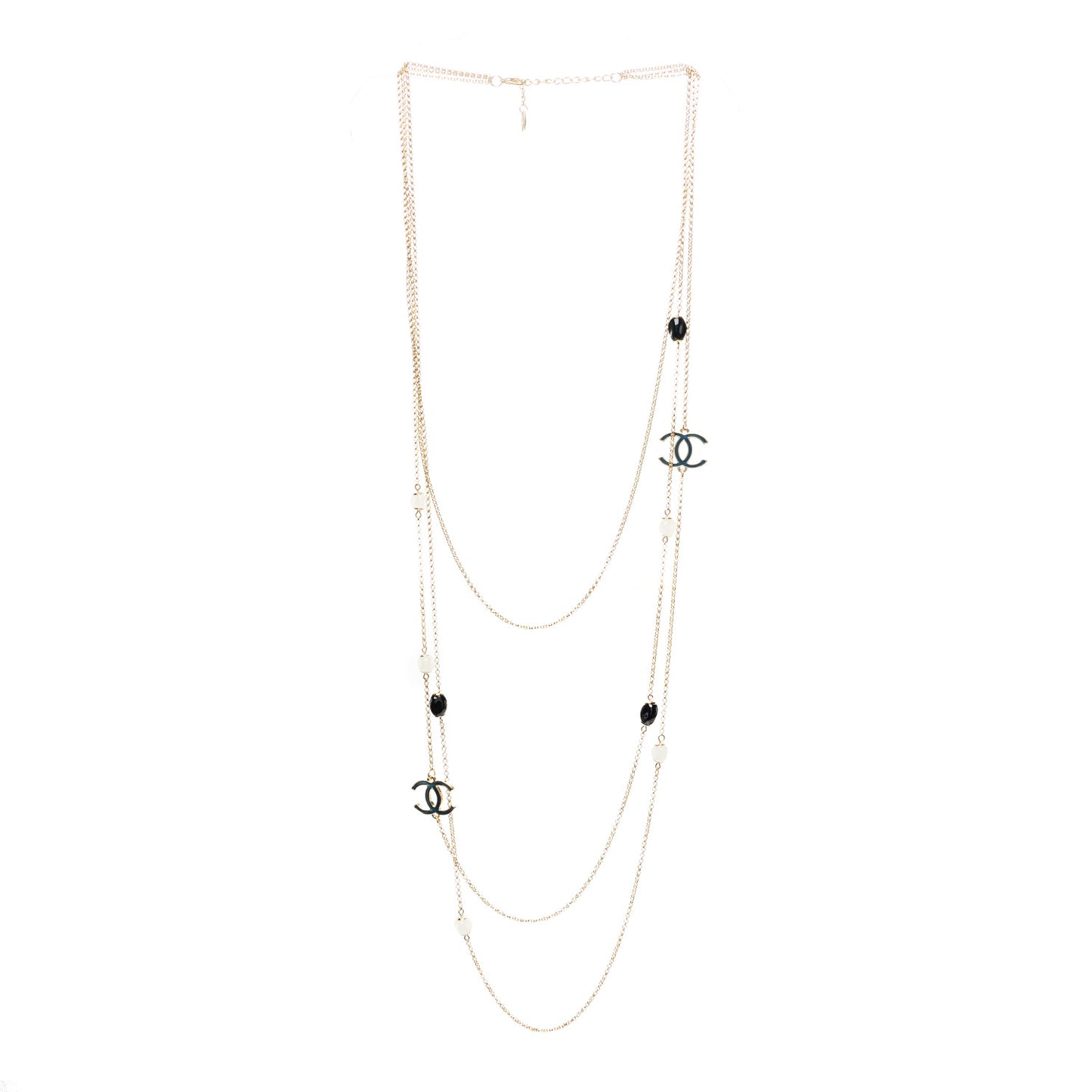 Glass Bead CC Chain Multi Strand Necklace Gold