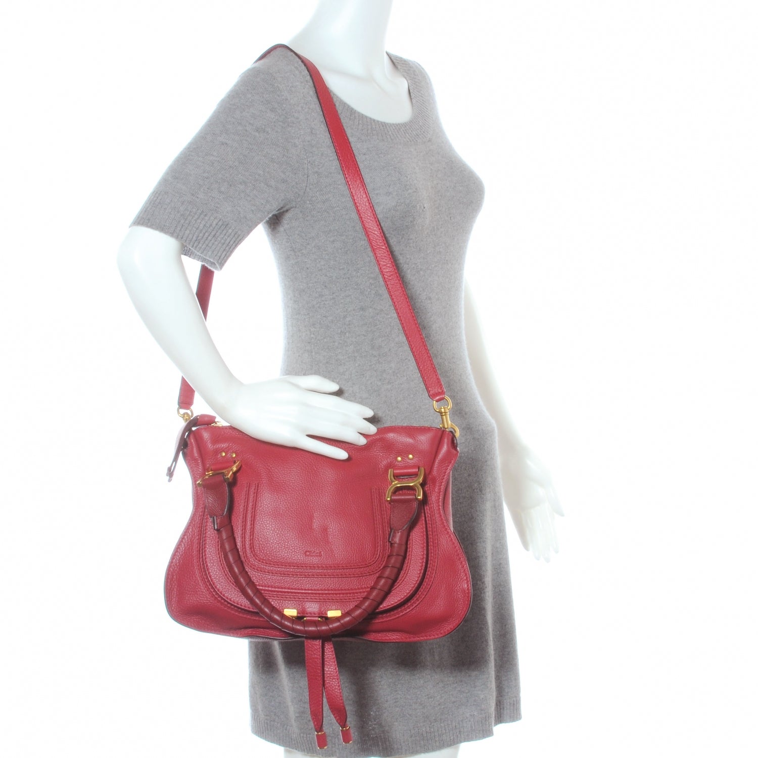 Chloe Calfskin Small Marcie Satchel Peony Red 2 of 9