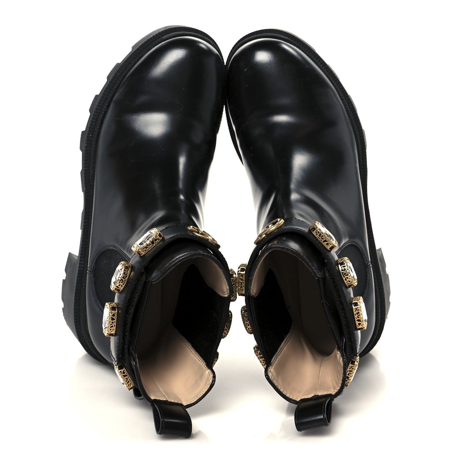 Gucci Calfskin Crystal GG Trip Chelsea Ankle Boots 37.5 Black 2 of 9