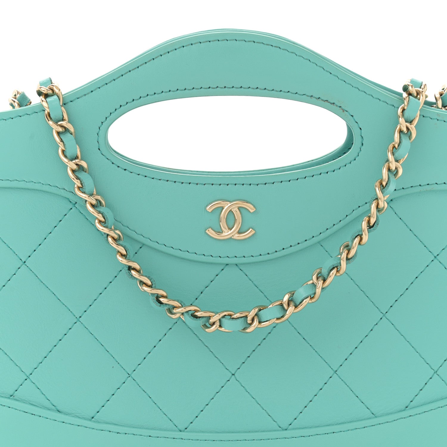 Chanel Shiny Crumpled Calfskin Quilted Nano 31 Shopping Bag Turquoise 8 of 15