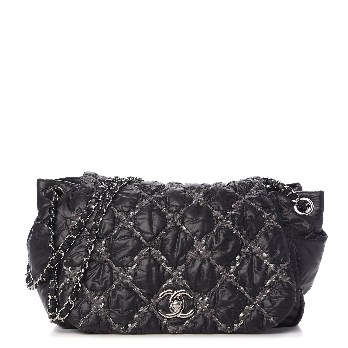 Nylon Quilted Tweed Stitch Bubble Flap Black