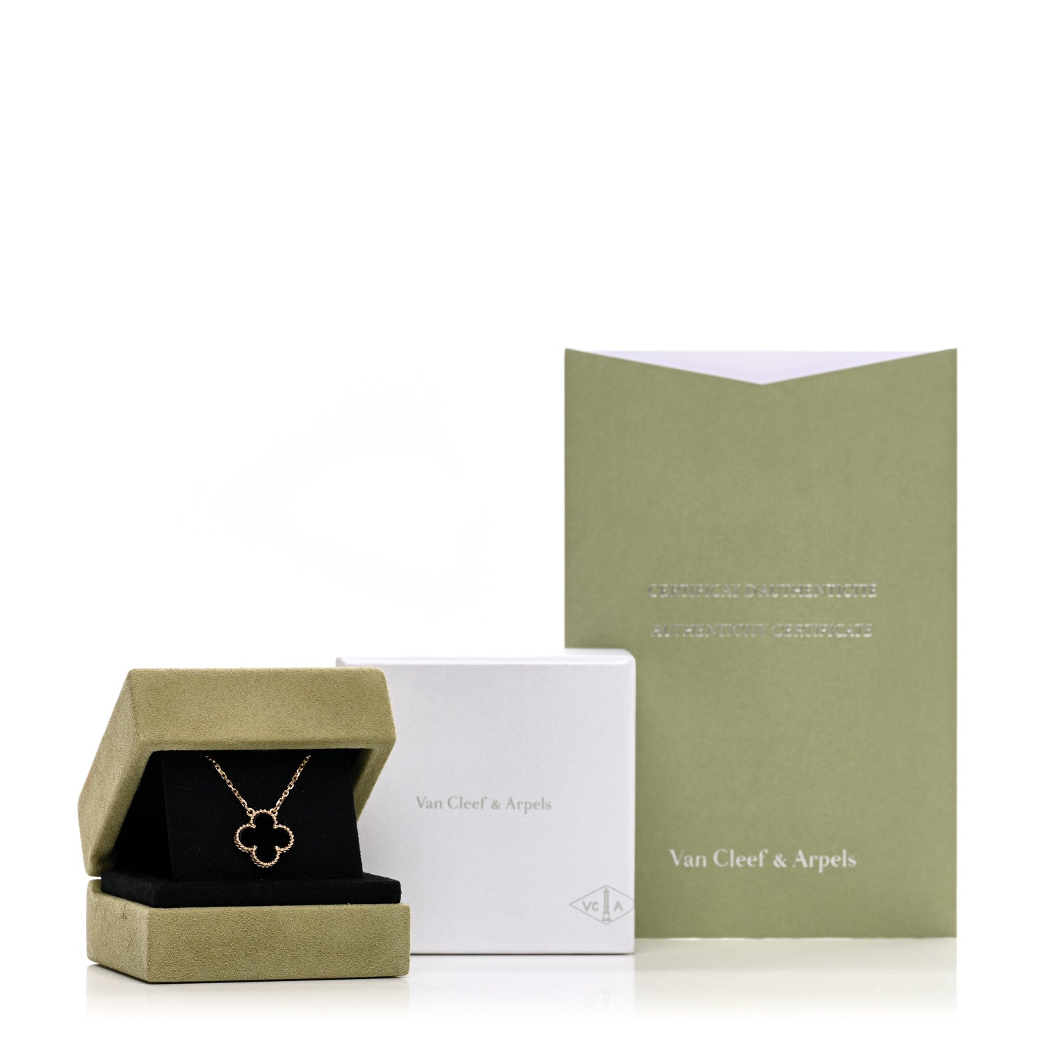 Van Cleef & Arpels 18K Yellow Gold Black Onyx Vintage Alhambra Pendant Necklace 5 of 5