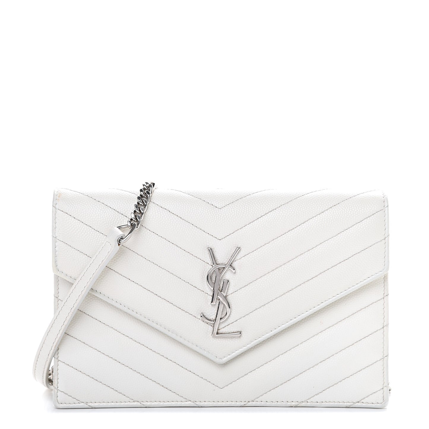 Grain De Poudre Matelasse Chevron Monogram Envelope Chain Wallet Optical White