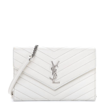 Saint Laurent Grain De Poudre Matelasse Chevron Monogram Envelope Chain Wallet Optical White 1 of 12