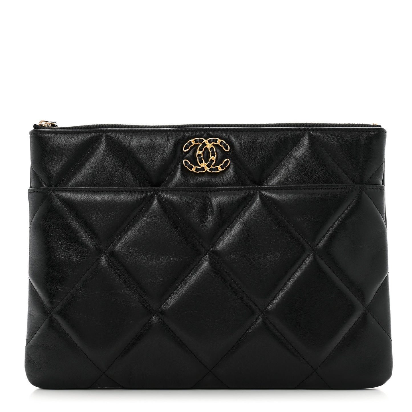 Goatskin Quilted Chanel 19 Pouch Black