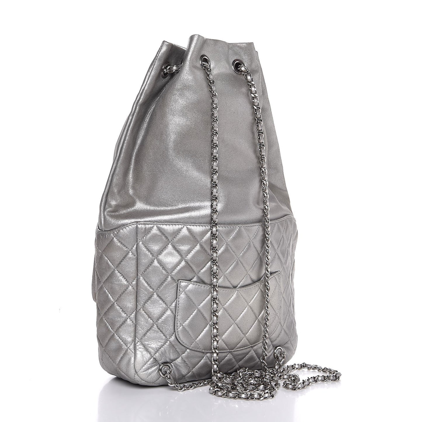 Metallic Lambskin Quilted Large In Seoul Backpack Silver